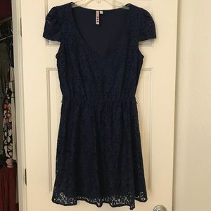 Navy blue lace fit and flare dress